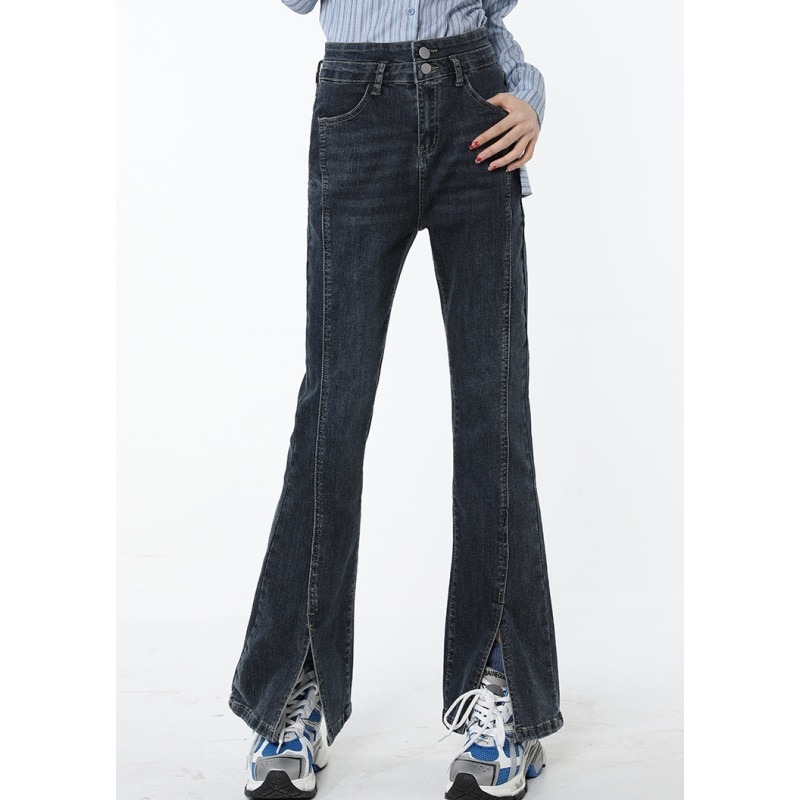 Women Blue Jeans Flare Pants High Waist Vintage American Fashion Street Wide Leg Jean Female Denim Trouser Baggy Den